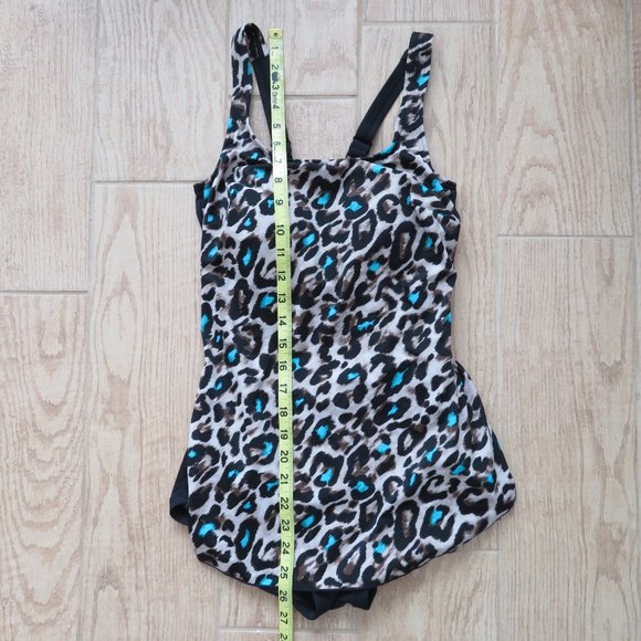 Leopard Print One Piece Swimsuit with Built-in Bra and Skirt - Picture 7 of 9
